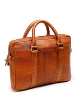 Load image into Gallery viewer, Unisex Tan Solid Genuine Leather Laptop Bag