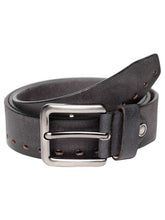 Load image into Gallery viewer, Teakwood Genuine Leather Black Solid Belt with Cut-Outs