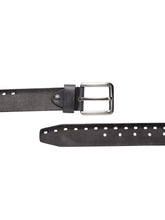 Load image into Gallery viewer, Teakwood Genuine Leather Black Solid Belt with Cut-Outs
