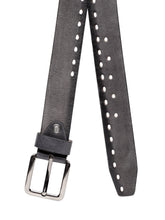 Load image into Gallery viewer, Teakwood Genuine Leather Black Solid Belt with Cut-Outs