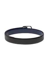 Load image into Gallery viewer, Teakwood Men Black & Blue Solid Genuine Leather Reversible Belt