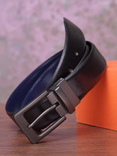 Load image into Gallery viewer, Teakwood Men Genuine Leather Black & Blue Solid Reversible Belt