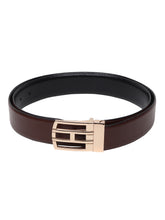 Load image into Gallery viewer, Men Black & Brown Solid Reversible Leather Belt