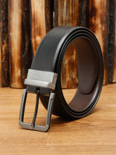 Load image into Gallery viewer, Men Black Textured Genuine Leather Reversible Belt