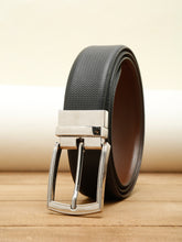Load image into Gallery viewer, Men Black Textured Genuine Leather Reversible Belt
