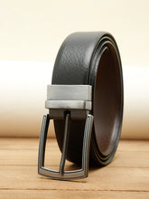 Load image into Gallery viewer, Men Black Textured Genuine Leather Reversible Belt