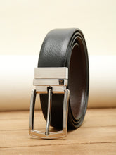 Load image into Gallery viewer, Men Black Textured Genuine Leather Reversible Belt