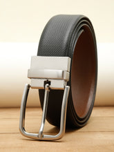 Load image into Gallery viewer, Men Black Textured Genuine Leather Reversible Belt