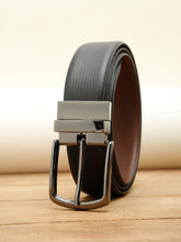 Load image into Gallery viewer, Men Black Textured Genuine Leather Reversible Belt