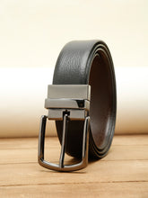 Load image into Gallery viewer, Men Black Textured Genuine Leather Reversible Belt
