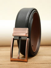Load image into Gallery viewer, Men Black Textured Genuine Leather Reversible Belt