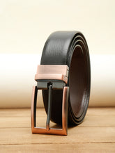 Load image into Gallery viewer, Men Black Textured Genuine Leather Reversible Belt