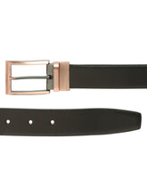 Load image into Gallery viewer, Men Black Textured Genuine Leather Reversible Belt