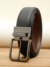 Load image into Gallery viewer, Men Black Textured Genuine Leather Reversible Belt