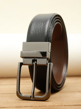 Load image into Gallery viewer, Men Black Textured Genuine Leather Reversible Belt