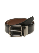 Load image into Gallery viewer, Men Black Textured Genuine Leather Reversible Belt