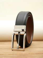 Load image into Gallery viewer, Men Black Textured Genuine Leather Reversible Belt