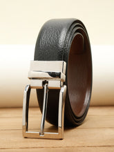 Load image into Gallery viewer, Men Black Textured Genuine Leather Reversible Belt