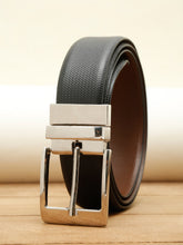 Load image into Gallery viewer, Men Black Textured Genuine Leather Reversible Belt