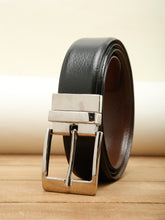 Load image into Gallery viewer, Men Black Textured Genuine Leather Reversible Belt