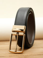 Load image into Gallery viewer, Men Black Textured Genuine Leather Reversible Belt