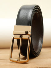 Load image into Gallery viewer, Men Black Textured Genuine Leather Reversible Belt
