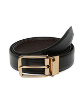 Load image into Gallery viewer, Men Black Textured Genuine Leather Reversible Belt