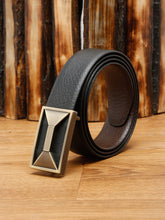 Load image into Gallery viewer, Men Black Textured Genuine Leather Reversible Belt