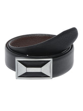 Load image into Gallery viewer, Men Black Textured Genuine Leather Reversible Belt
