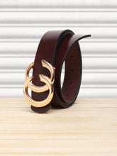 Load image into Gallery viewer, Teakwood Genuine Brown Leather Belt Round Gold Tone Buckle (One Size)