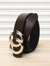 Load image into Gallery viewer, Teakwood Genuine Brown Leather Belt Round Gold Tone Buckle (One Size)