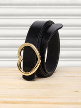 Load image into Gallery viewer, Teakwood Genuine Black Leather Belt Heart Shape Gold Tone Buckle (One Size) - Clearance sale