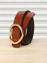 Load image into Gallery viewer, Teakwood Genuine Tan Leather Belt Heart Shape Gold Tone Buckle (One Size) - Clearance sale