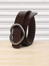 Load image into Gallery viewer, Teakwood Genuine Brown Leather Belt Heart Shape Black Tone Buckle (One Size)