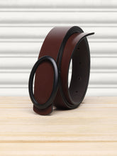 Load image into Gallery viewer, Teakwood Genuine Brown Leather Belt Oval Shape Black Tone Buckle (One Size)
