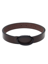 Load image into Gallery viewer, Teakwood Genuine Brown Leather Belt Oval Shape Black Tone Buckle (One Size)