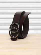Load image into Gallery viewer, Teakwood Genuine Brown Leather Belt Round Shape Black Tone Buckle (One Size)