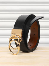 Load image into Gallery viewer, Teakwood Genuine Black Receivable Belt Round Shape Gold Tone Buckle (One Size)