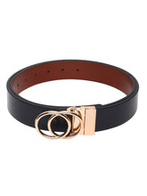 Load image into Gallery viewer, Teakwood Genuine Black Receivable Belt Round Shape Gold Tone Buckle (One Size)