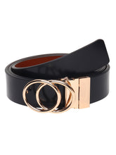 Load image into Gallery viewer, Teakwood Genuine Black Receivable Belt Round Shape Gold Tone Buckle (One Size)