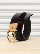 Load image into Gallery viewer, Teakwood Genuine Brown Receivable Belt Round Shape Gold Tone Buckle (One Size)