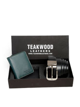 Load image into Gallery viewer, Men Black & Green Genuine Leather Accessory Gift Set