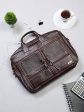 Load image into Gallery viewer, Unisex Brown Solid Genuine Leather Laptop Bag