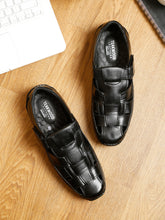 Load image into Gallery viewer, Teakwood Men's Real Leather Black Sandals