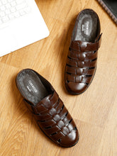 Load image into Gallery viewer, teakwood-mens-real-leather-black-sandals-1