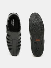 Load image into Gallery viewer, teakwood-mens-real-leather-black-sandals-3