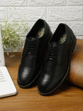Load image into Gallery viewer, Men Black Solid Leather Round Toe Formal Derbys