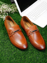 Load image into Gallery viewer, Men Tan Textured Genuine Leather Formal Slip-On Shoes