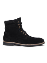 Load image into Gallery viewer, Teakwood Men Black Solid Round Toe Suede Mid-Top Flat Lace-up Boot