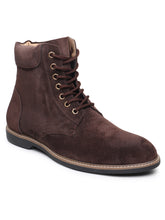 Load image into Gallery viewer, Teakwood Men Brown Solid Round Toe Suede Mid-Top Flat Lace-up Boot